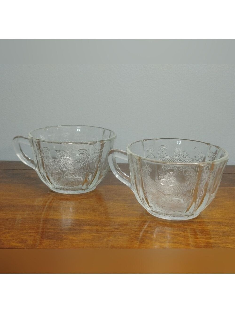 1930 Federal Glass Madrid Pattern Clear Glass Teacups Set